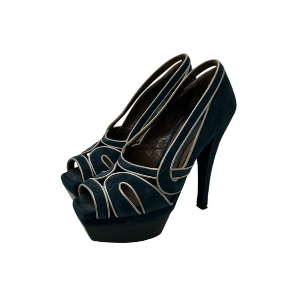 Marni Womens Platform Sandals w/ straps US 7 suede & leather  Grey Navy - Picture 1 of 12